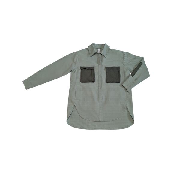 Lululemon Grid Fleece Hiking Overshirt Laurel Green Medium Olive Snap Button Top - Picture 1 of 5